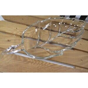 Hazel-Atlas Clear Slender Leaf Candy or Nut Dish Autumn Decor Realistic Rib MCM
